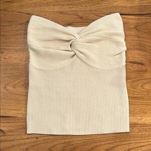 Cream Knitted Tube Top with Bow Detail
